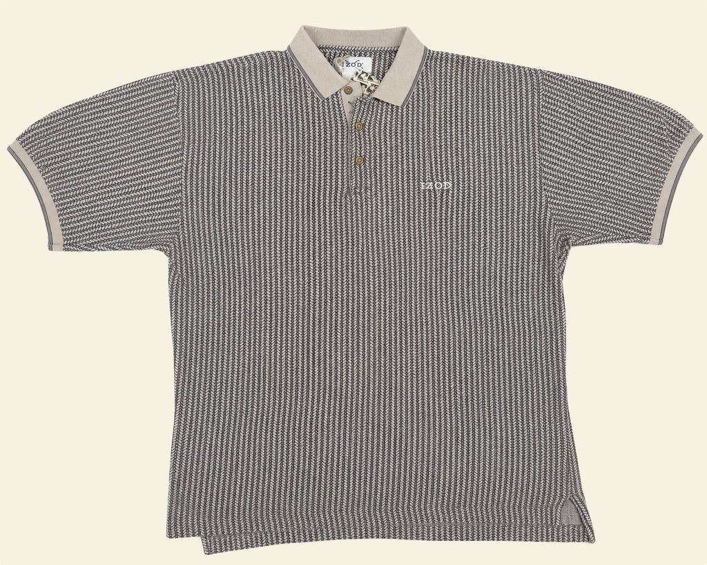 Vintage IZOD Herringbone Golf Polo – Navy & Cream (L)