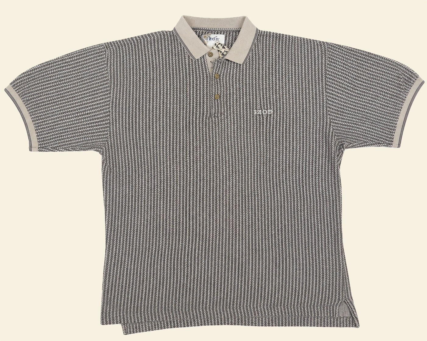 Vintage IZOD Herringbone Golf Polo – Navy & Cream (L)