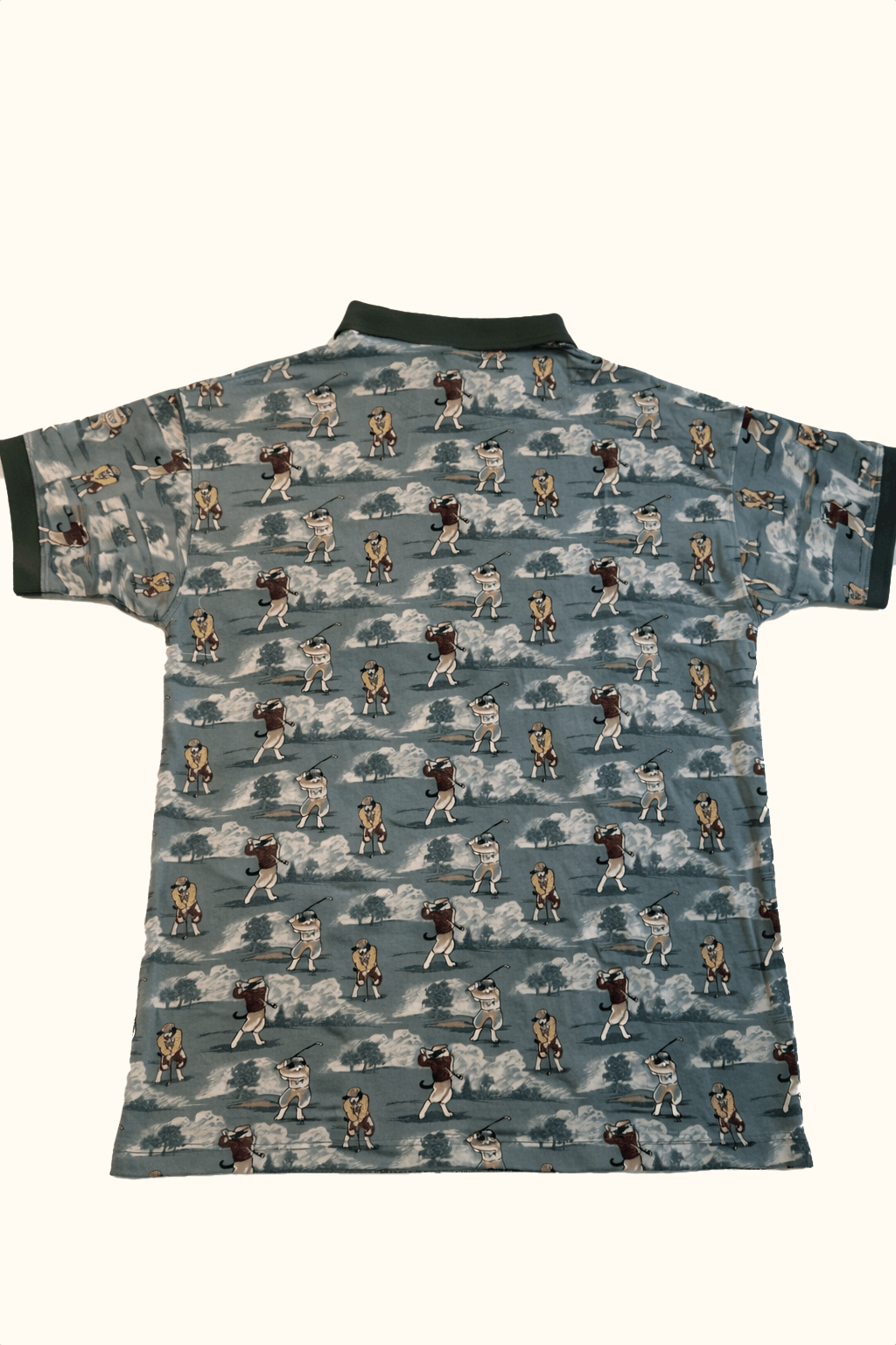 Vintage Big Dogs All-Over Golfer Print Polo – Green Patterned Golf Shirt (XL)