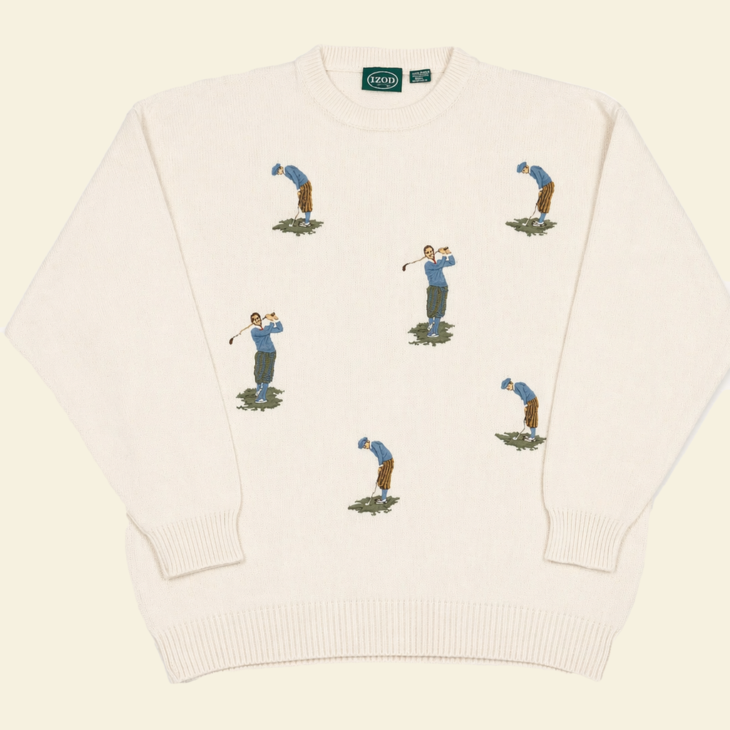 Vintage IZOD Embroidered Golfer Knit Jumper - White (L)
