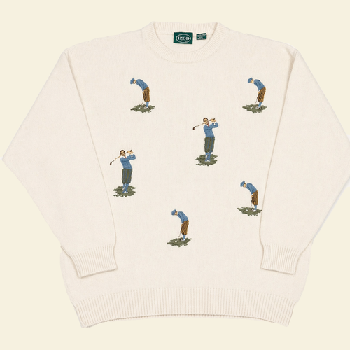 Vintage IZOD Embroidered Golfer Knit Jumper - White (L)