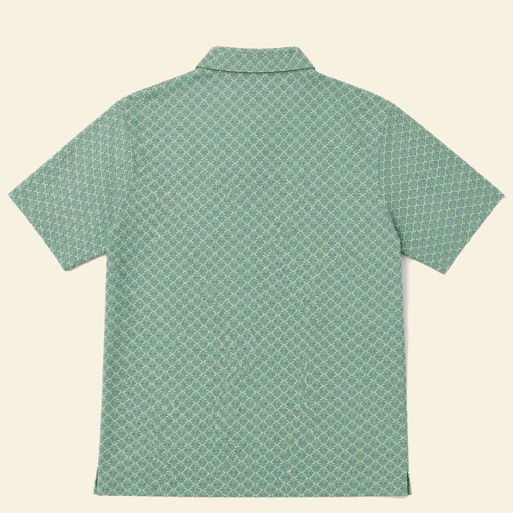 Vintage Nike Golf Pattern Polo Shirt – Green Geometric Print (L)