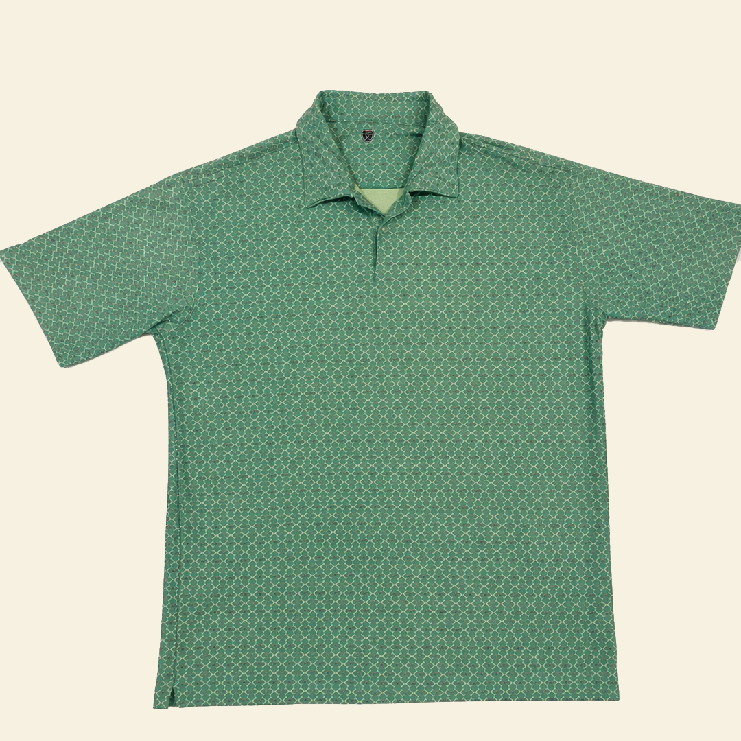 Vintage Nike Golf Pattern Polo Shirt – Green Geometric Print (L)