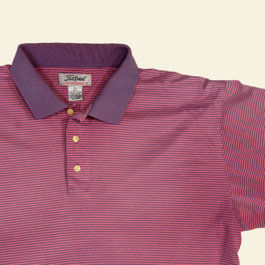 Vintage Titleist by Corbin Striped Golf Polo – Pink & Purple (XL)