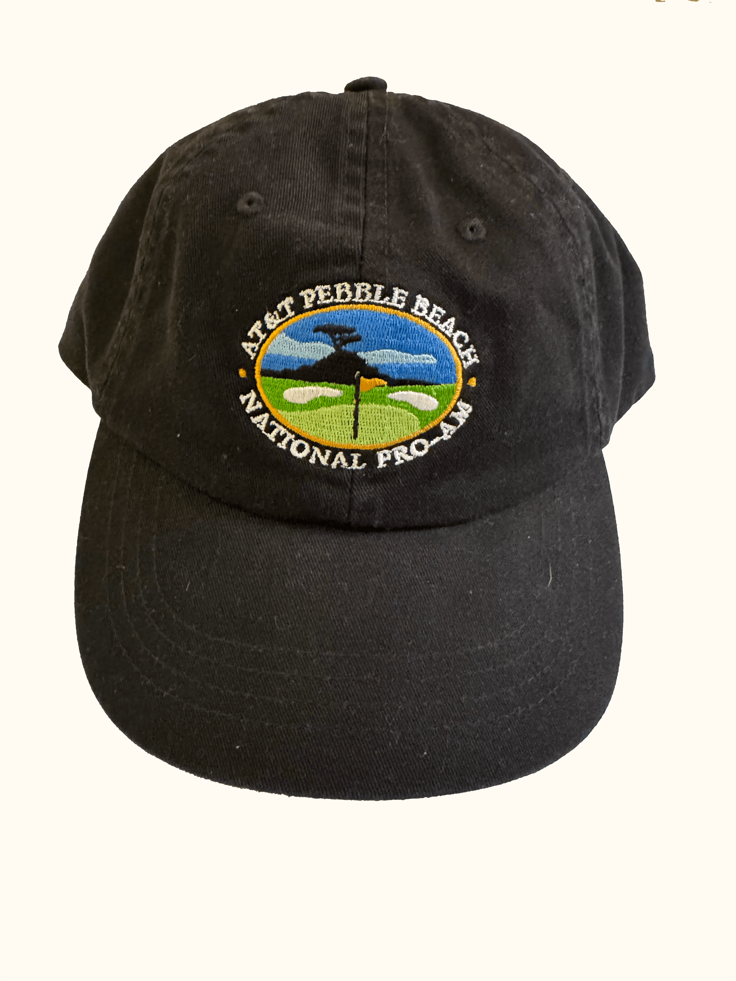 Black AT&T Pebble Beach cap with embroidered logo front